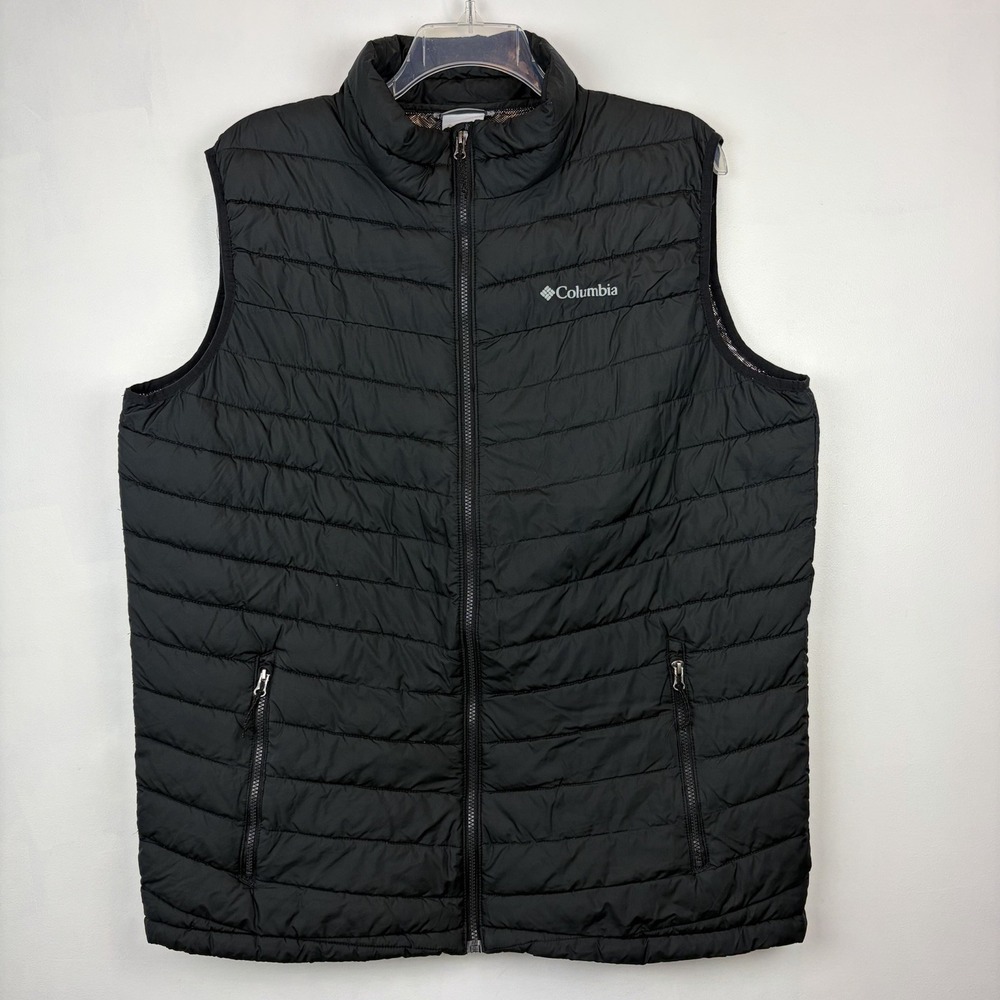 Columbia Puffer Vest Omni-Heat Mens XL Tall Black Zip Casual Hiking Camping